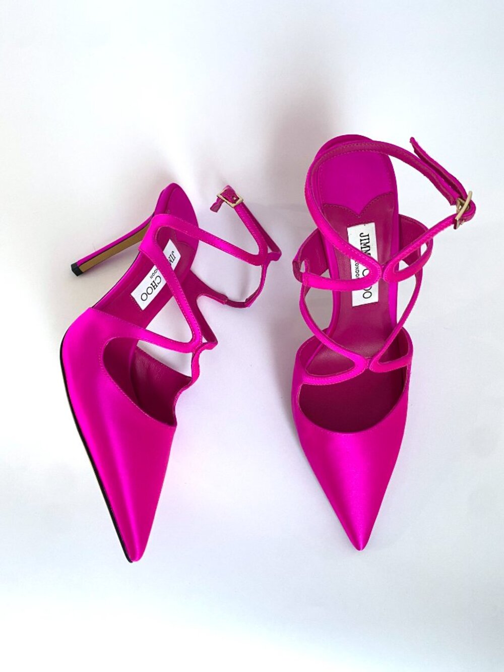 New Jimmy Choo Azia 95 Satin Pumps | Fuchsia Pink Strappy Heels | Size 8
